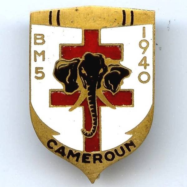 Bataillon de Marche 5 de la 1° Division de la France Libre , Cameroun, éléphant, épingle de nourrice, infimes écailles