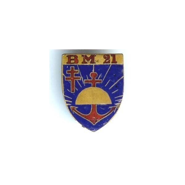 Bataillon de Marche 21 / 1° Division de la France Libre , avec sigle, léger éclat