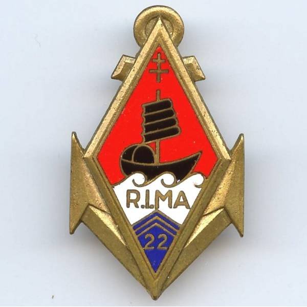 22° Rgt d'Infanterie de Marine , jonque noire, émail