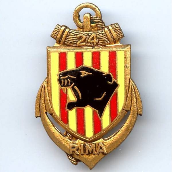 24° Rgt d'Infanterie de Marine , tête de panthère, lettres relief, émail