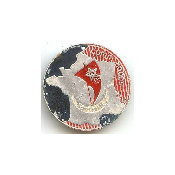 Commandos d'Afrique , voile rouge sur carte de France, rond, "sans pitié", aluminium peint