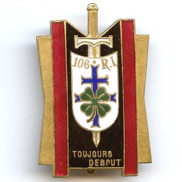 106° Rgt d' Infanterie, trèfle sur croix bleu-noir