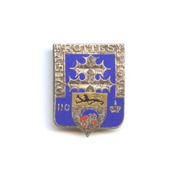 110° Rgt d' Infanterie, émail, dos lisse, 2 pastilles Drago