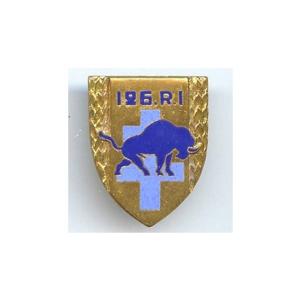 126° Régiment d'Infanterie , bison bleu, émail, retour cassé