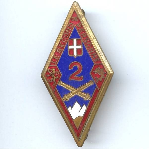 2° Régiment d'Artillerie , fond de la devise et 2 rouges, émail