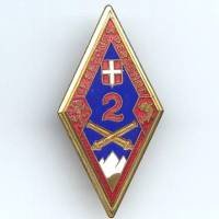 2° Régiment d'Artillerie , fond de la devise et 2 rouges, émail