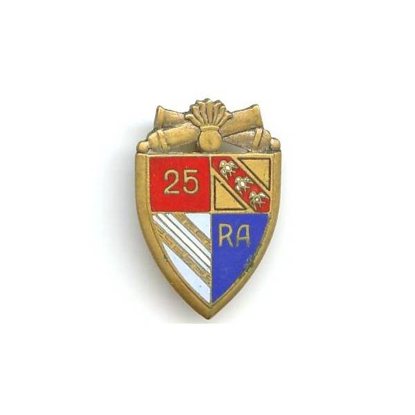 25° Rgt d' Artillerie, émail, dos lisse doré, 2 boléros D