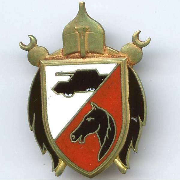 2° Régiment de Spahis Algériens , tête cheval noire sur rouge mat, léger défaut, 2 anneaux