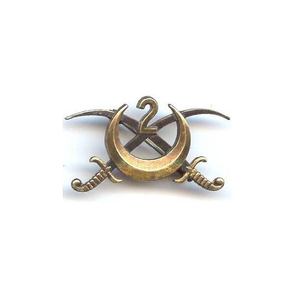 En argent , 2° Régiment de Spahis Algériens , sabres croisés, poinçonné, numéroté 10