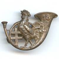 18° Bataillon de Chasseurs Alpins, coq marchant, cor rond