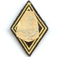 Losange de bras, canetille sur feute noir brodé de jaune