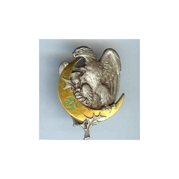 21° Rgt de Tirailleurs Algériens , aigle sur croissant, vert clair, attache cassée
