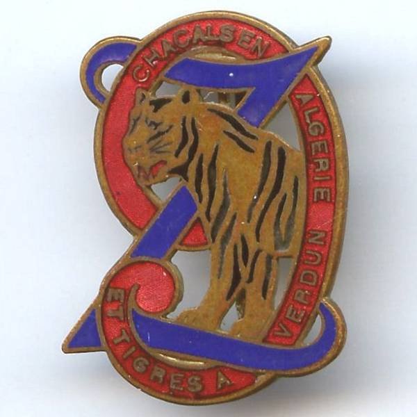9° Régiment de Zouaves , chacals en Algérie, tigres à Verdun, patiné, poinçon Ab