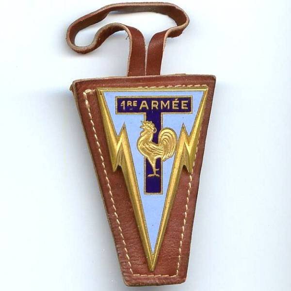 Transmissions 1° Armée, coq, sans attache collé sur cuir