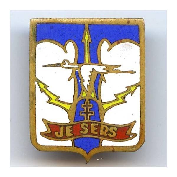 61° / 81° Compagnie de Transmissions , "je sers", cigogne, émail, matriculé 380 ou 241