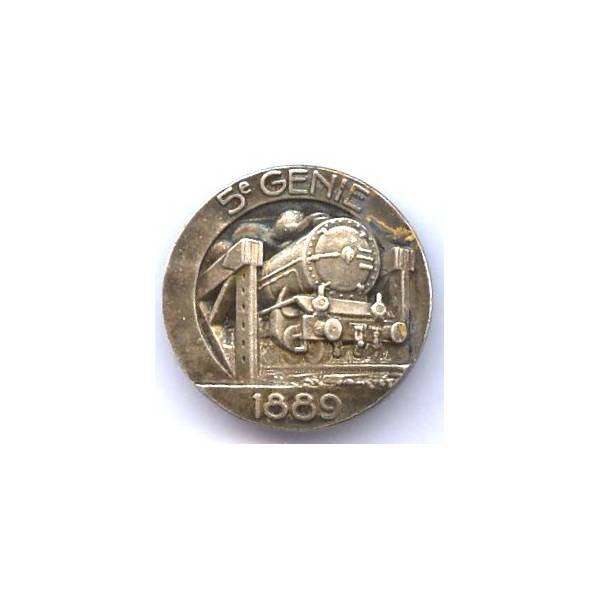 5° Régiment du Génie , locomotive, 1889, rond, tout métal, patiné