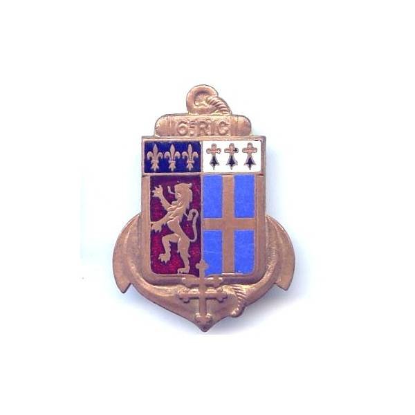 6° Rgt d'Infanterie Coloniale , 3 hermines, boléro rectangle, Courtois Paris sur 2 lignes, patiné