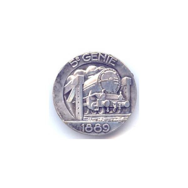 5° Régiment du Génie , locomotive, 1889, rond, tout métal, Ab + poinçon sur boléro