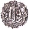 19° Régiment Mixte d'Infanterie Coloniale, dragon, 19 dans une ancre , 41 mm, feuille d'argent estampée et gravée, sans attache