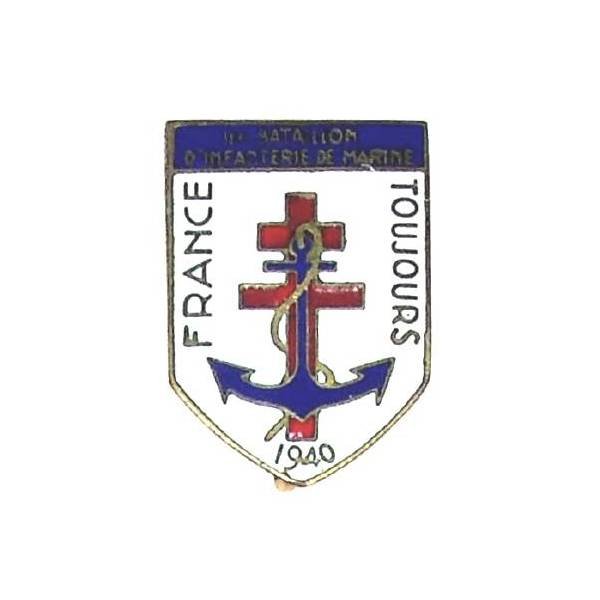 1° Bataillon d'Infanterie de Marine des Forces Françaises Libres , "France Toujours 1940", épingle à nourrice verticale