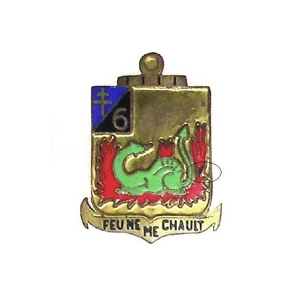 Bataillon de Marche 6 / 1° Division de la France Libre , Feu Ne Me Chault, salamandre verte, doré