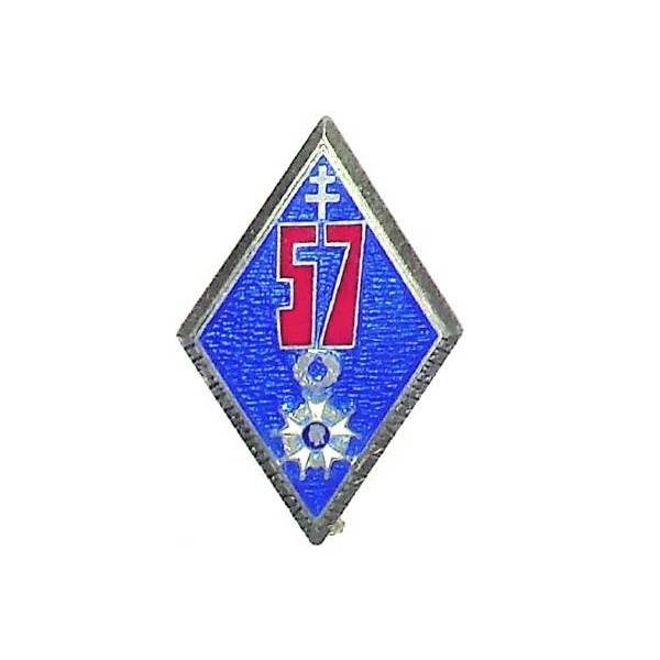 En argent , 57° Régiment d'Infanterie , le terrible que rien n'arrête, dos argenté, marquage en V