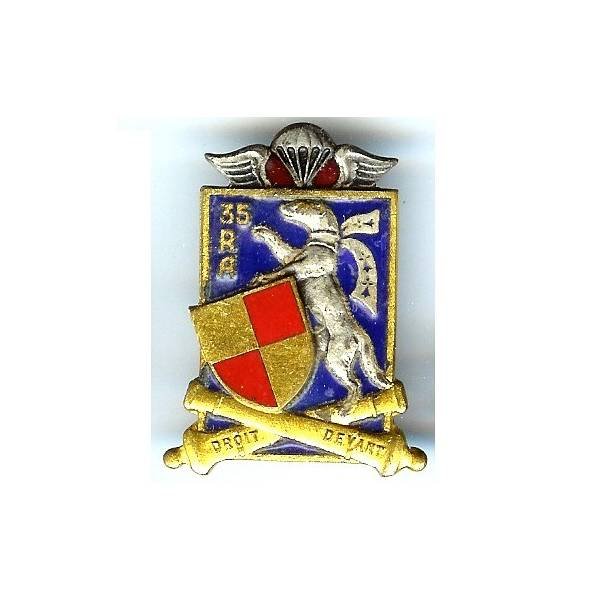 35° Régiment d'Artillerie (Parachutiste) , "droit devant", émail, boléro Drago, D P en V