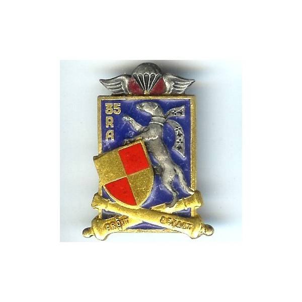 35° Régiment d'Artillerie (Parachutiste) , "droit devant", émail, boléro rond lisse ourlée