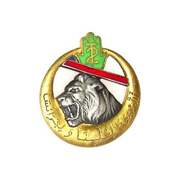 2° Régiment de Tirailleurs Algériens , tête de lion, barre oblique rouge, émail, légère rayure, D Ber en arc, gros boléro lisse