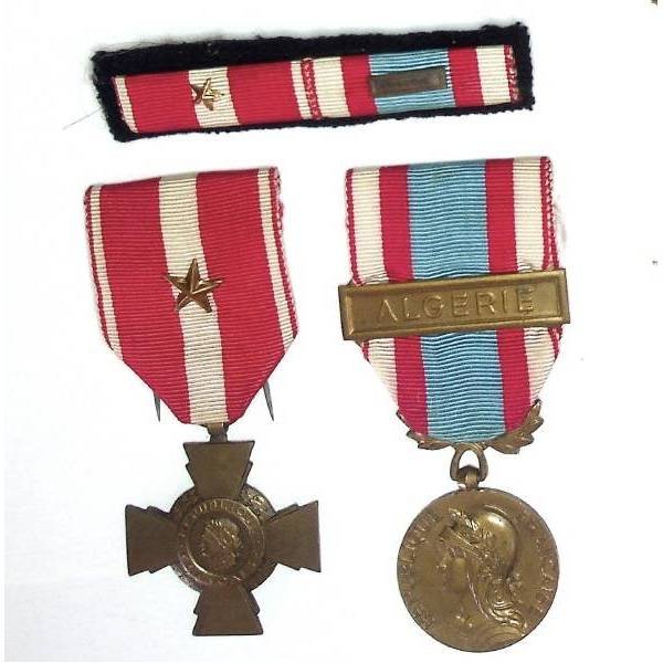 Ensemble Médaille du Maintien de l'Ordre en Algérie , Croix de la Valeur Militaire avec 1 étoile et leur rappel (Sergent Aubin)