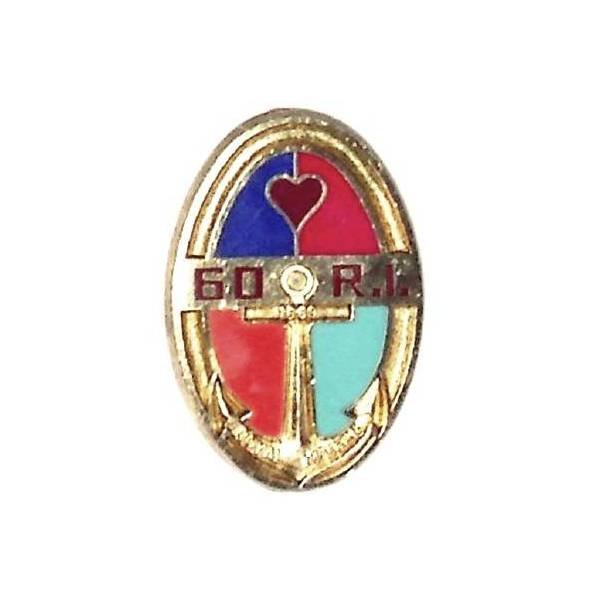 60° Régiment d'Infanterie , Royal Marine, ovale, orange-bleu, résine, attache sécurité
