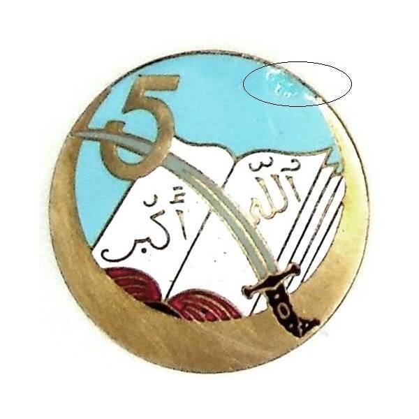 5° Régiment de Tirailleurs Algériens , livre émaillé, 36 mm, petit éclat restauré