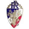 Police d'Etat (avant Vichy) , insigne de képi, 39 mm, lettres R F ajourées, fixation par quatre pattes repliables modifiées