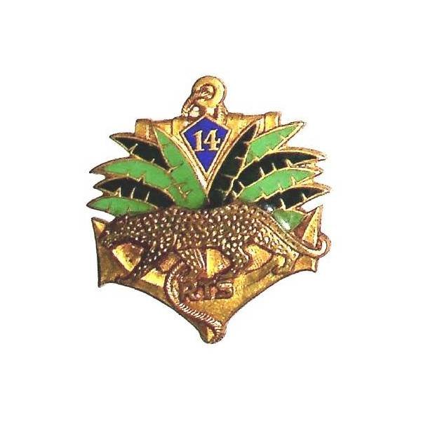 14° Régiment de Tirailleurs Sénégalais , panthère marchant, vert clair, doré, marquage en V, gros boléro lisse