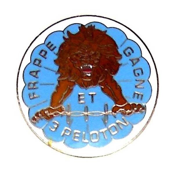 1° Régiment de Hussards Parachutistes / 2° Escadron / 3° Peloton , lion de face sur coupole bleue, frappe et gagne