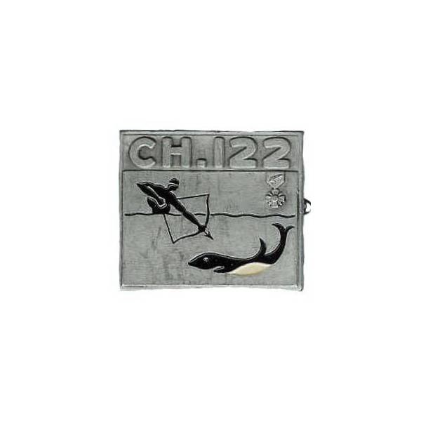 Chasseur 122 , archer visant une orque, aluminium peint