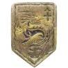 1° Brigade d'Extrême-Orient , dragon bleu, croix de Lorraine verte , métal chromé peint, 25 x 36