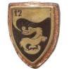 12° Régiment de Dragons , écu, dragon sur fond noir, peint, sur cuir