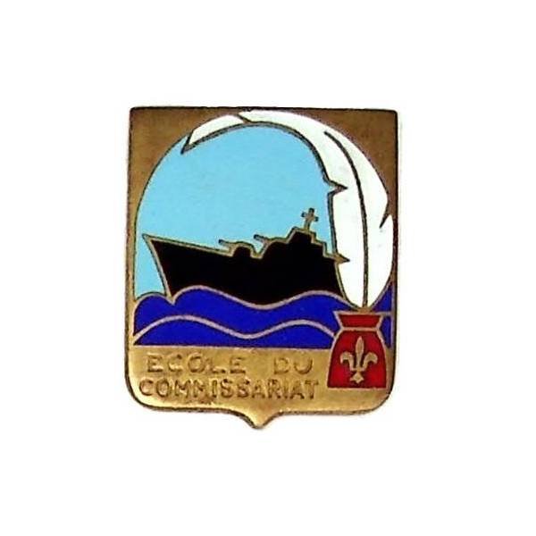 Ecole du Commissariat de la Marine , écu, plume blanche, bateau noir, émail, attache abimée