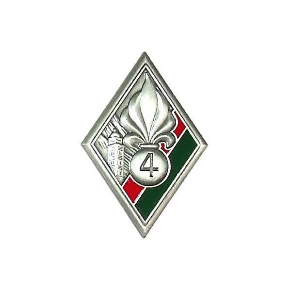 4° Régiment Etranger , grenade et 4 gravés, rouge sur vert fonçé, pontets