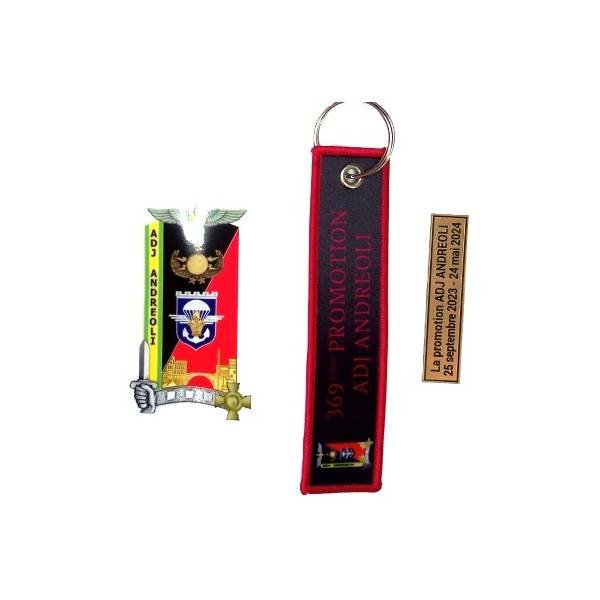 369° Promo ENSOA  Adjudant Andreoli , 5° Bataillon , porte-clefs en tissu + autocollant