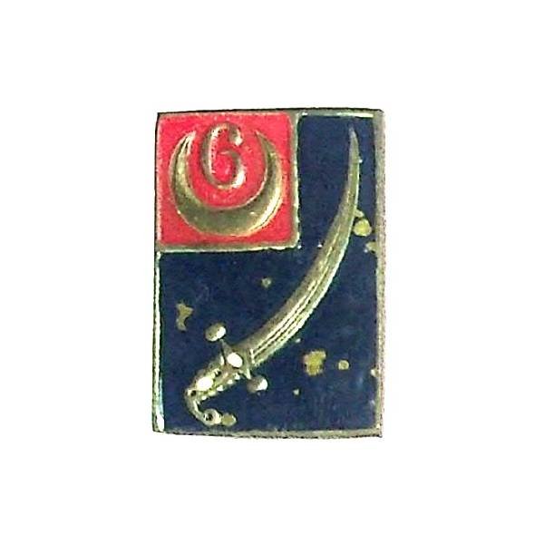 6° Régiment de Spahis Algériens , sabre dans rectangle, fond bleu fonçé, quelques petits manques de peinture