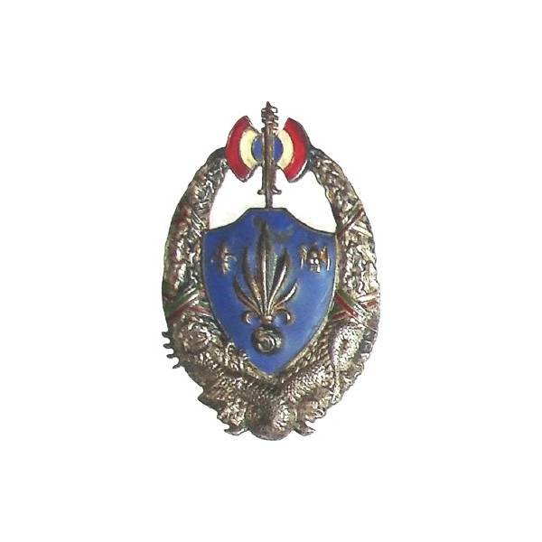 5° Régiment Etranger d'Infanterie , francisque, fond bleu fonçé, flamme argentée, peint