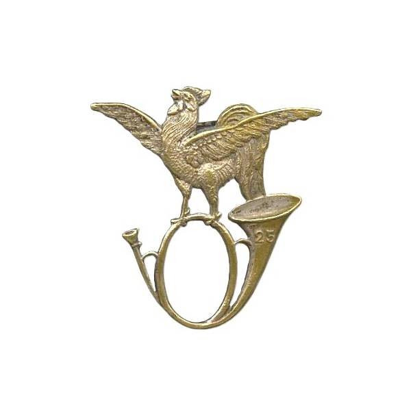 25° Bataillon de Chasseurs Alpins , coq chantant au dessus du cor, patiné