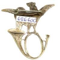 25° Bataillon de Chasseurs Alpins , coq chantant au dessus du cor, patiné