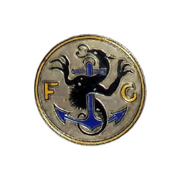 Françis Garnier (Canonnière Fluviale 1931-43) , dragon noir sur ancre bleue, F G jaune, 34 mm, en argent peint