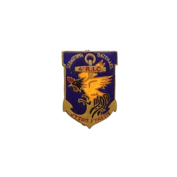 4° Régiment d'Infanterie Coloniale , coq à tête noire, Sébastopol Bazeilles, "j'y suis j'y reste", dos oxydé