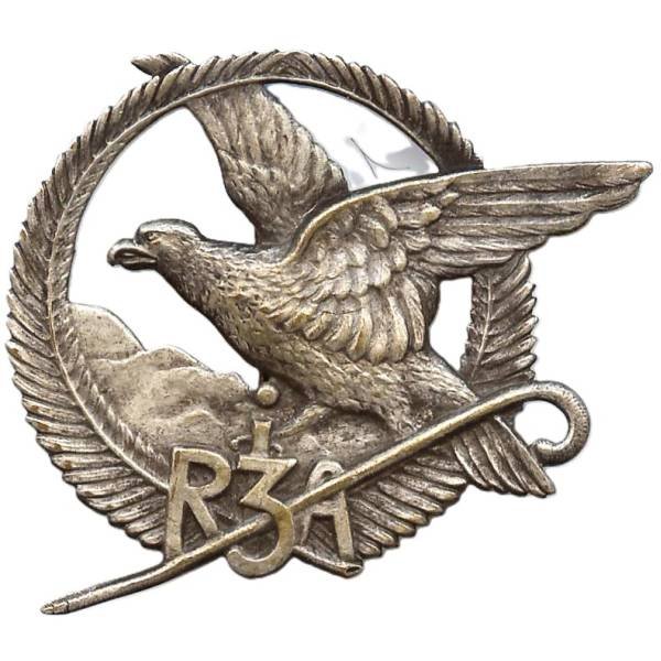 3° Régiment d'Infanterie Alpine , aigle posé aux ailes déployées, rond, tout métal, épingle verticale